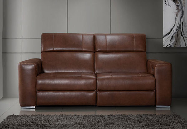 SOFA CONDO HAUT DE GAMME INCLINABLE EN VRAI CUIR BRUN