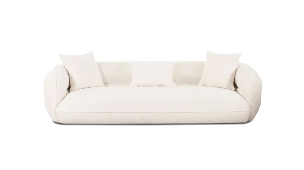 Sofa en tissu Mobital Laurent Bliss White, canapé moderne avec finition luxueuse, silhouette sculpturale et confort supérieur pour salon moderne