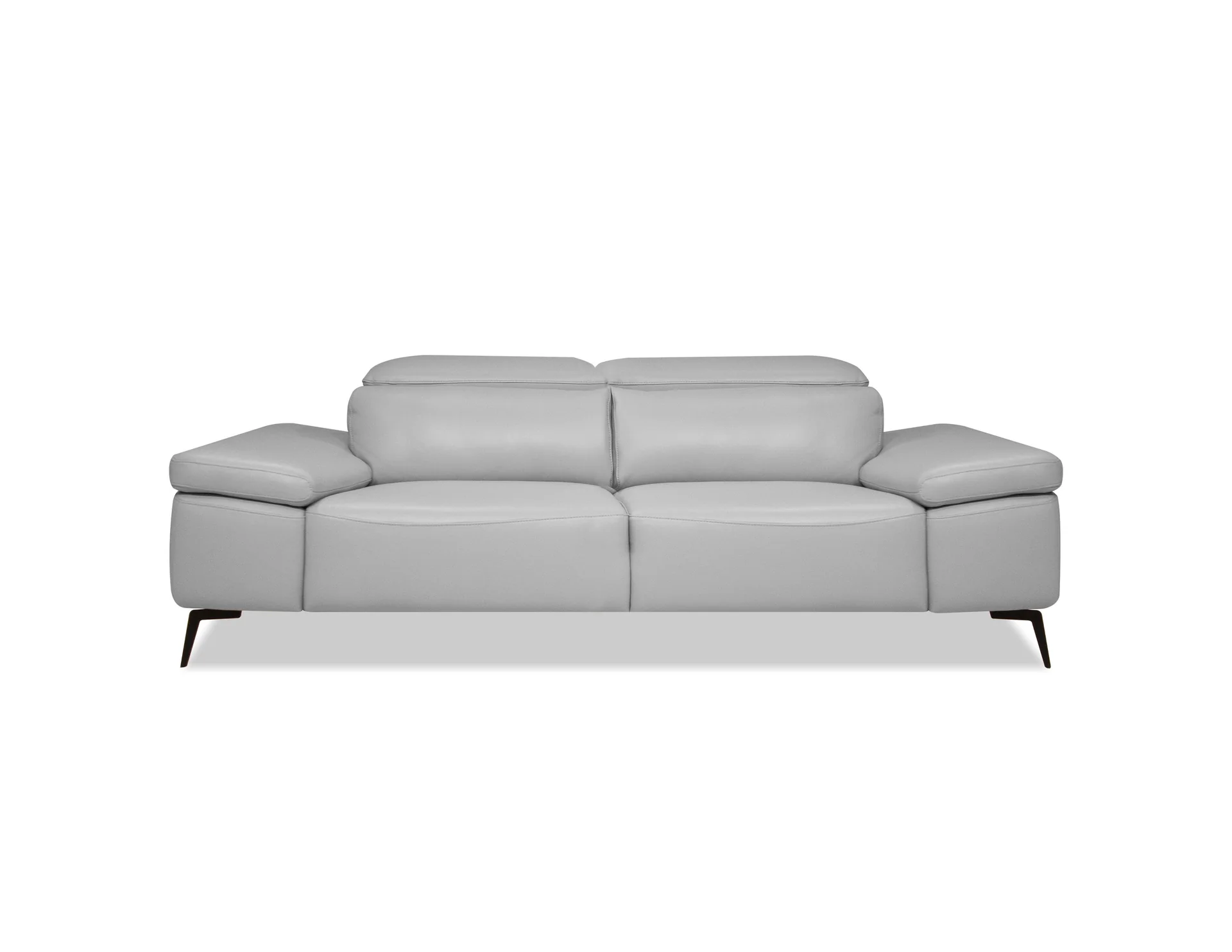 Sofa moderne Mobital en cuir Camello, canapé design avec cuir semi-aniline doux, appuie-têtes réglables et pieds noirs pour salon contemporain