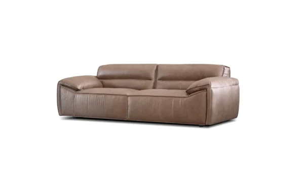 Sofa en cuir Mobital Osta, canapé moderne avec cuir luxueux cacao brun, accoudoirs rembourrés et style contemporain